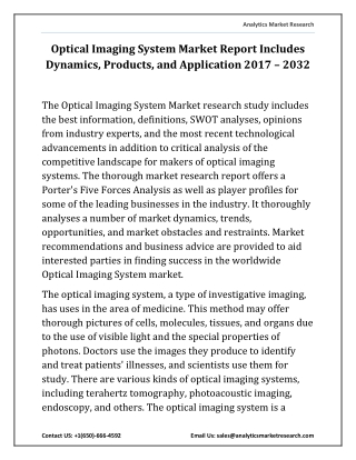 Optical Imaging System Market Report Includes Dynamics, Products