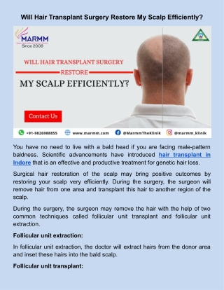 Will Hair Transplant Surgery Restore My Scalp Efficiently