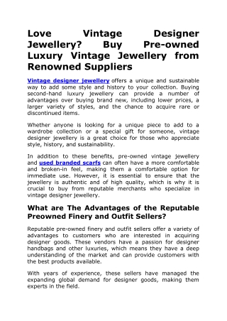 Love Vintage Designer Jewellery Buy Pre-owned Luxury Vintage Jewellery from Renowned Suppliers