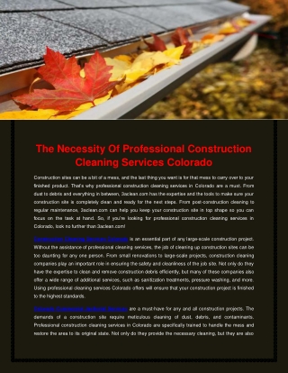 The Necessity Of Professional Construction Cleaning Services Colorado