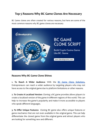Top 5 Reasons Why BC Game Clones Are Necessary