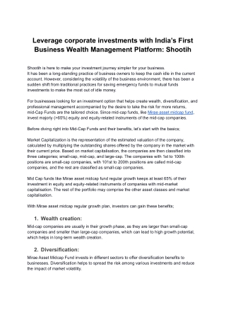 Start your Wealth Creation Journey with Mirae Asset Midcap Fund and Shootih