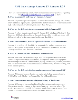 AWS data storage Amazon S3, Amazon RDS