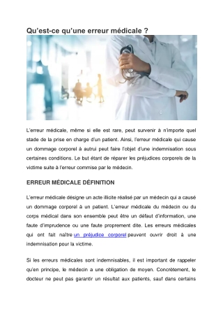 Une erreur médicale : Tout savoir