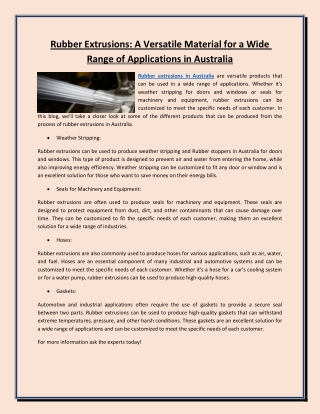 Rubber Extrusions A Versatile Material for a Wide Range of Applications in Australia