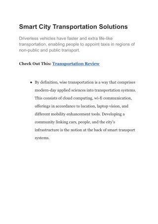 Smart City Transportation Solutions