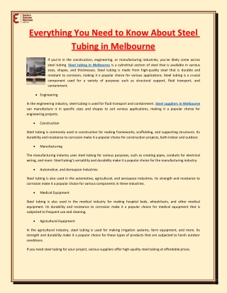 Everything You Need to Know About Steel Tubing in Melbourne