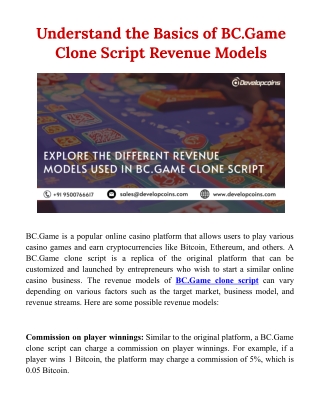 Maximize Your ROI with BC.Game Clone Script Revenue Models