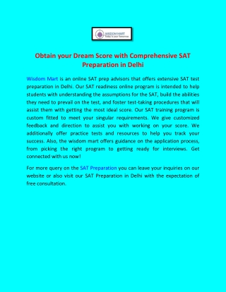 Obtain your Dream Score with Comprehensive SAT Preparation in Delhi