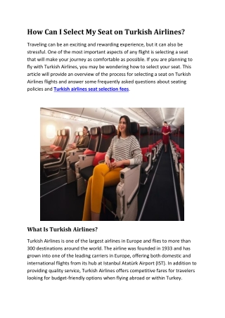 How Can I Select My Seat on Turkish Airlines