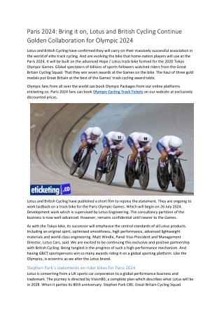 Paris 2024 Bring it on, Lotus and British Cycling Continue Golden Collaboration for Olympic 2024