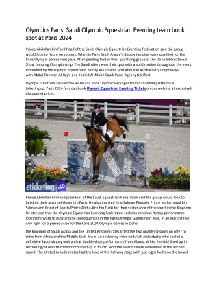 Olympics Paris Saudi Olympic Equestrian Eventing team book spot at Paris 2024