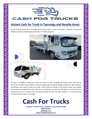 Instant Cash for Truck in Tauranga and Nearby Areas