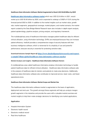 Healthcare Data Informatics Software Market Augmented to Reach US 50.60 Billion by 2029