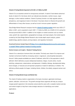 Vitamin D Testing Market Expected to Hit US 1.17 billion by 2029