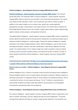 Artificial Intelligence - Based Magnetic Resonance Imaging (MRI) Market by 2029
