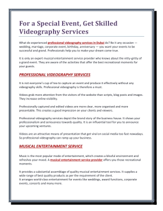 For a Special Event, Get Skilled Videography Services