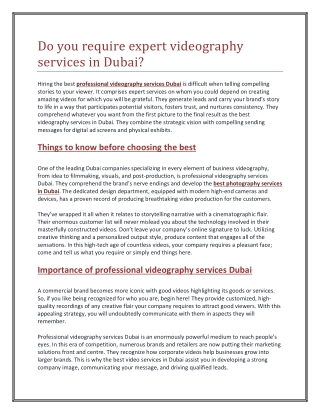 Do you require expert videography services in Dubai