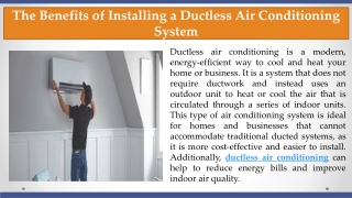 The Benefits of Installing a Ductless Air Conditioning System