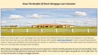 Know The Benefits Of Ranch Mortgage Loan Calculator