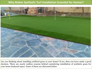 Why Makes Synthetic Turf Installation Essential for Homes