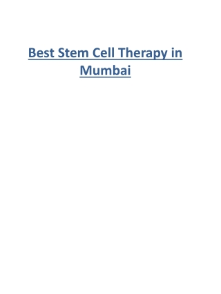 Best Stem Cell Therapy in Mumbai