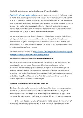 Asia-Pacific IgA Nephropathy Market Size, Current and Future Plans by 2028