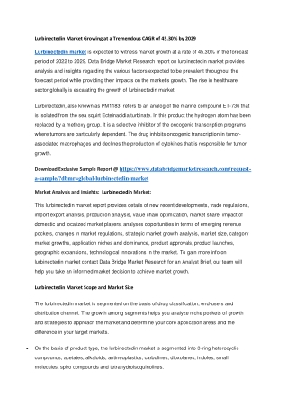 Lurbinectedin Market Growing at a Tremendous CAGR of 45.30 by 2029