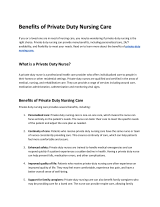 Benefits of Private Duty Nursing Care