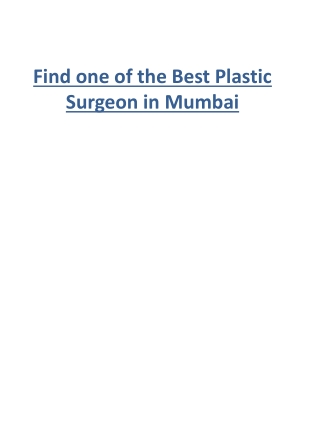 Find one of the Best Plastic Surgeon in Mumbai