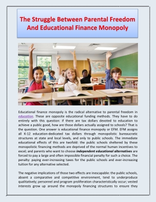The Struggle Between Parental Freedom And Educational Finance Monopoly