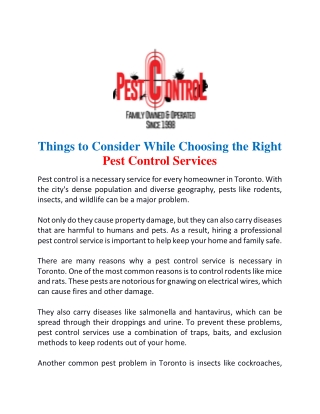 Things to Consider While Choosing the Right Pest Control Services