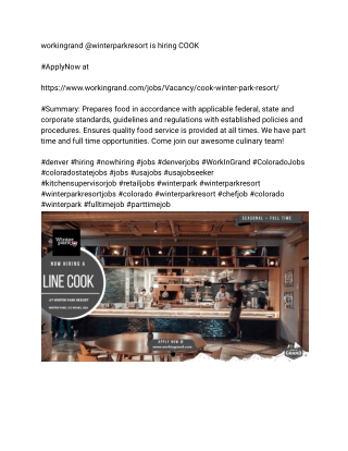 workingrand @winterparkresort is hiring COOK