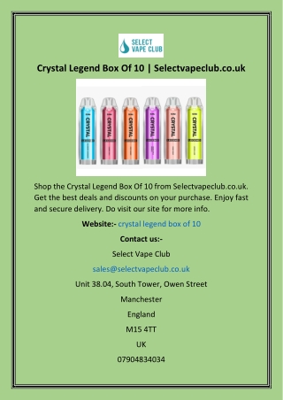 Crystal Legend Box Of 10  Selectvapeclub.co.uk