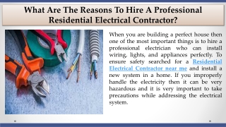 What Are The Reasons To Hire A Professional Residential Electrical Contractor