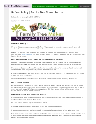 Family Tree Maker Support Refund Policy