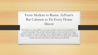 From Modern to Rustic: ZeFurn's Bar Cabinets to Fit Every Home Decor