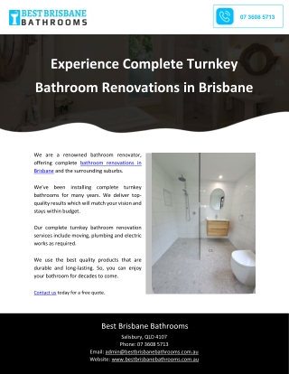 Experience Complete Turnkey Bathroom Renovations in Brisbane