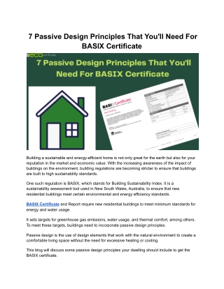 7 Passive Design Principles That You’ll Need For BASIX Certificate