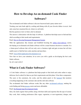 How to Develop An on-demand Cook Finder Software