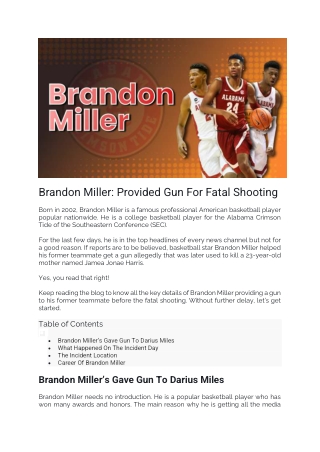 Brandon Miller Provided Gun For Fatal Shooting