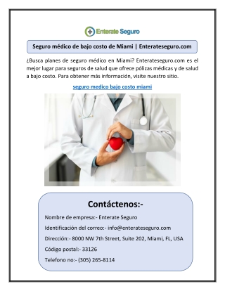 Seguro médico de bajo costo de Miami | Enterateseguro.com