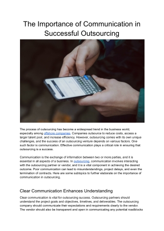 The Importance of Communication in Successful Outsourcing