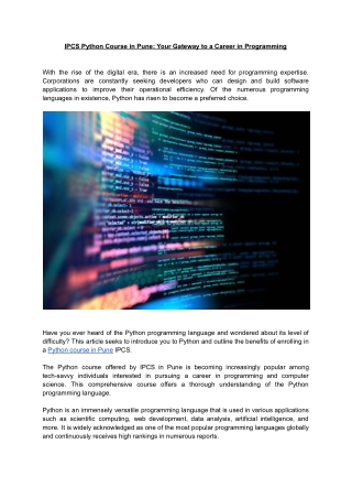 Python 5 - IPCS Python Course in Pune: Your Gateway to a Career in Programming