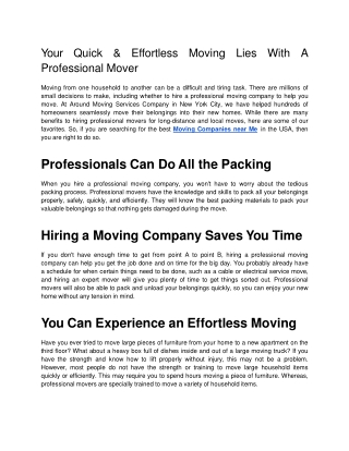 Your Quick & Effortless Moving Lies With A Professional Mover