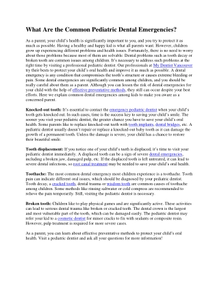 What Are the Common Pediatric Dental Emergencies