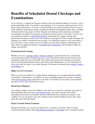 Benefits of Scheduled Dental Checkups and Examinations