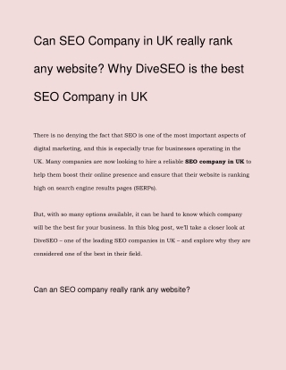 Can SEO Company in UK really rank any website_ Why DiveSEO is the best SEO Company in UK