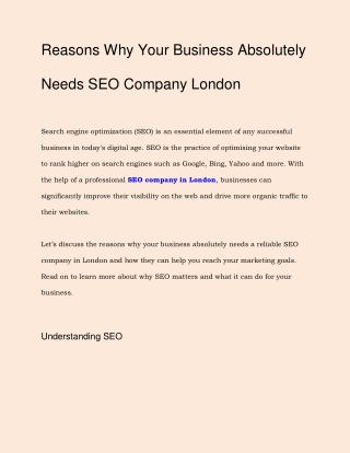 Reasons Why Your Business Absolutely Needs SEO Company London