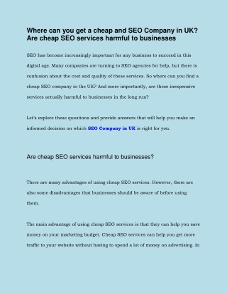 Where can you get a cheap and SEO Company in UK_ Are cheap SEO services harmful to businesses